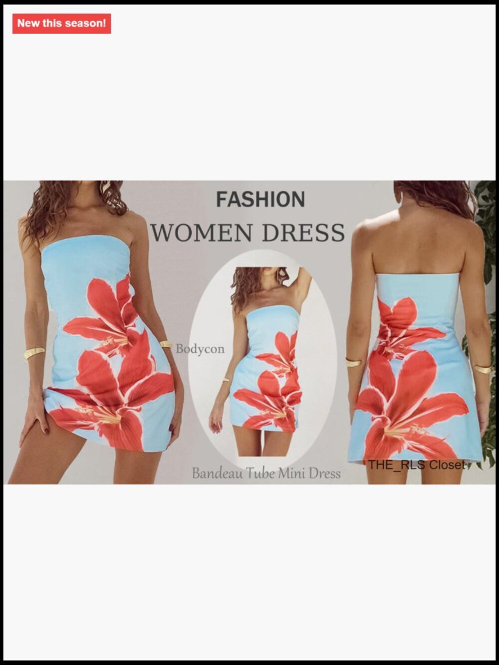 Strapless Floral Bodycon Mini Dress Sleeveless Backless Club Night Out Y2K - Picture 7 of 7
